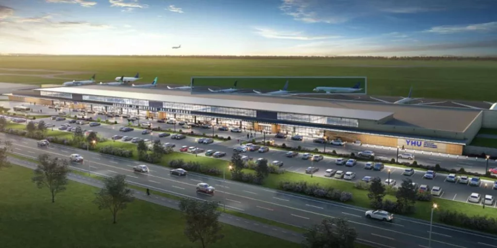 Perspective du nouveau terminal passagers du MET, Aéroport métropolitain de Montréal, côté pistes. © Porter Airlines
